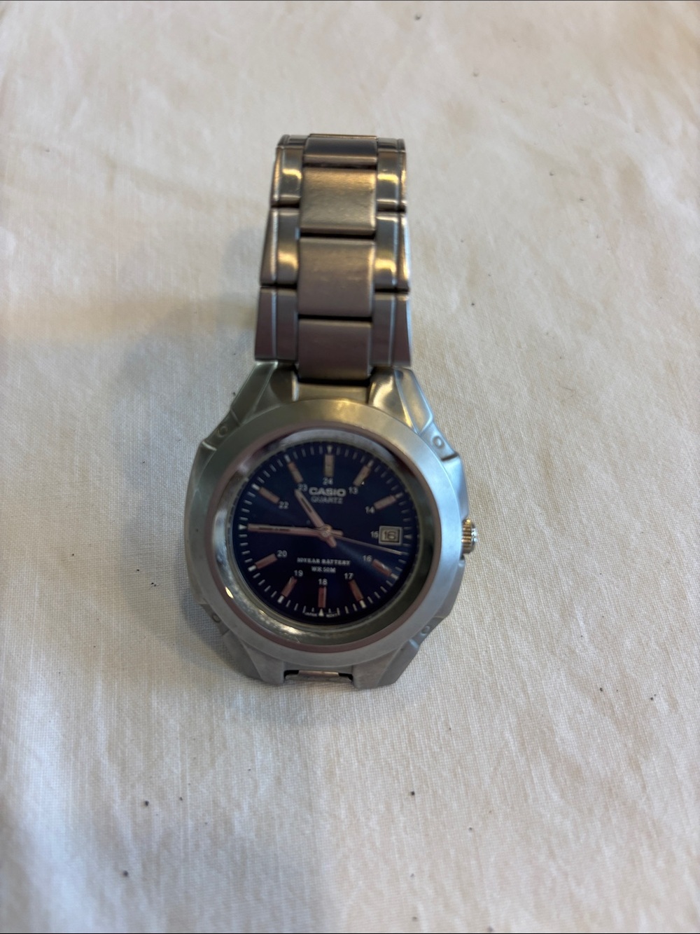 Casio Stainless Steel Watch with Blue Dial